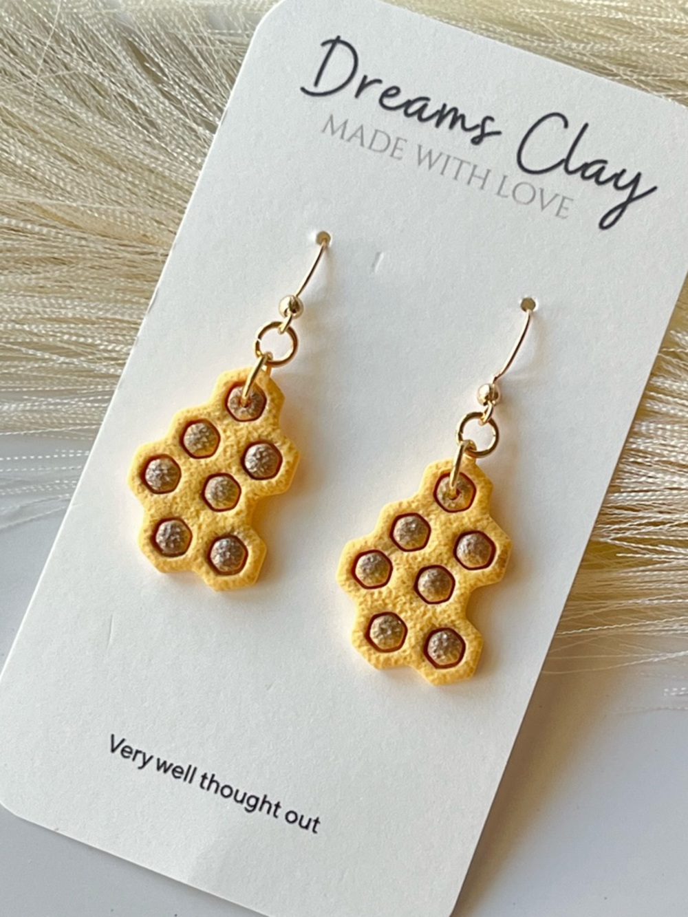 Yellow Honeycomb Drop Earrings - Gold Accents